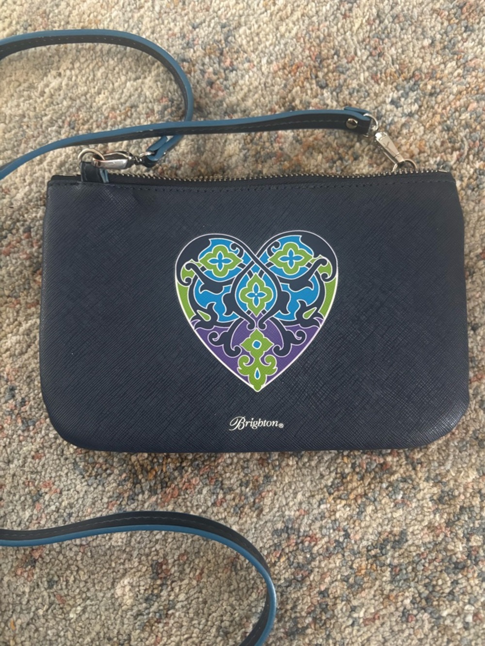 Brighton Navy Heart Crossbody Bag with Blue Green Purple Accents